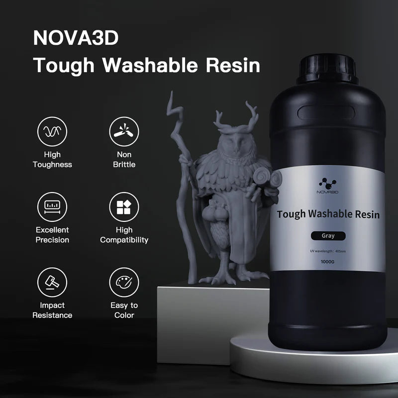 NOVA3D Water Washable Resin 1000G for Grey Standard, Mecha, Tough and High Clear