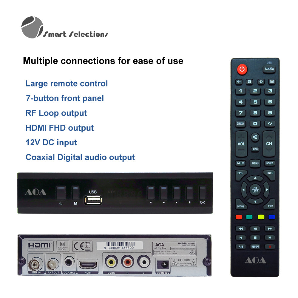 AOA HDB860 FHD DVB-T2 H.265 PVR Media Play Set Top Box for NEW AU DTV STANDARD