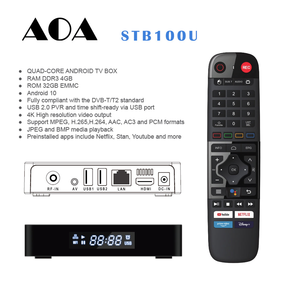 AOA STB100U 4K UHD DVB-T2 Android 10 Smart Box