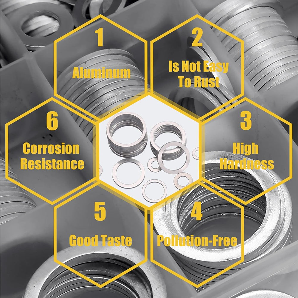 18 size 508 pcs Automotive Metric Oil Drain Plug Gasket Aluminum Flat Washer