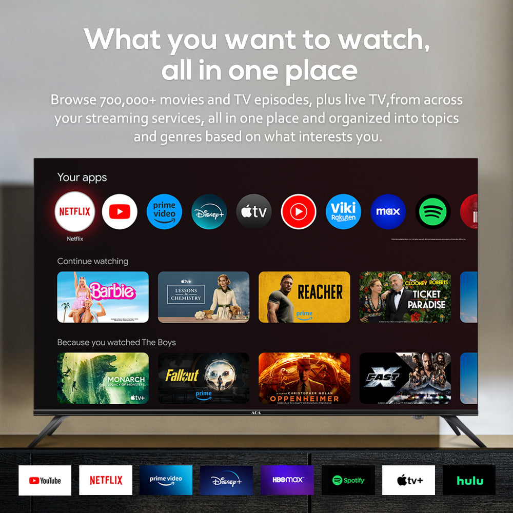 AOA 43" Google 5.0 AI 2G+16G Smart UHD 4K TV DVB-T2 BT WIFI 2.4/5G Voice Control