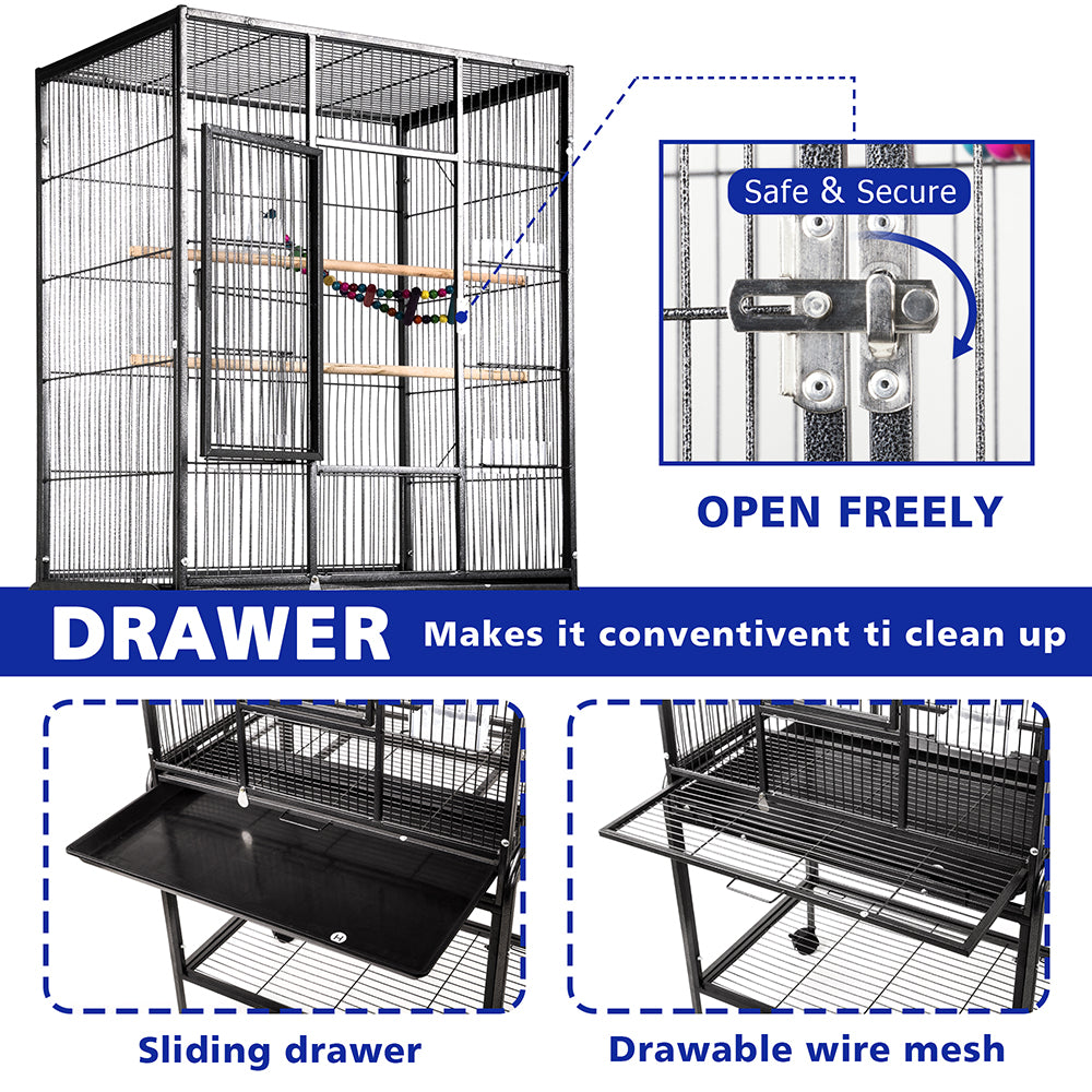 Bird Cage Parrot Aviary Pet Stand-alone Budgie Perch Castor Wheels Large 135cm