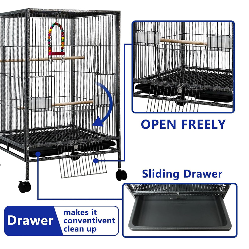 Bird Cage Parrot Aviary Pet Stand-alone Budgie Perch Castor Wheels Large 77cm