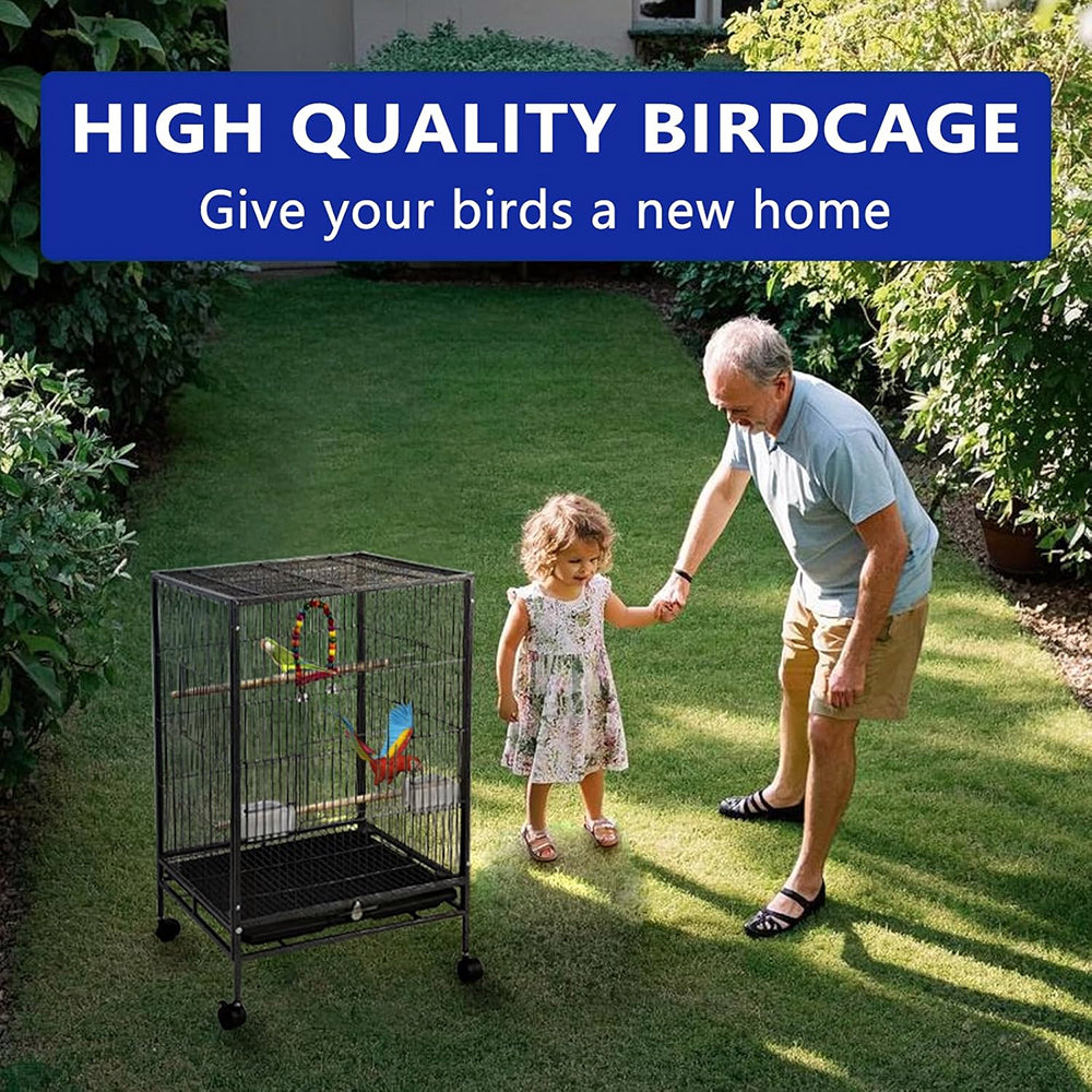 Bird Cage Parrot Aviary Pet Stand-alone Budgie Perch Castor Wheels Large 77cm
