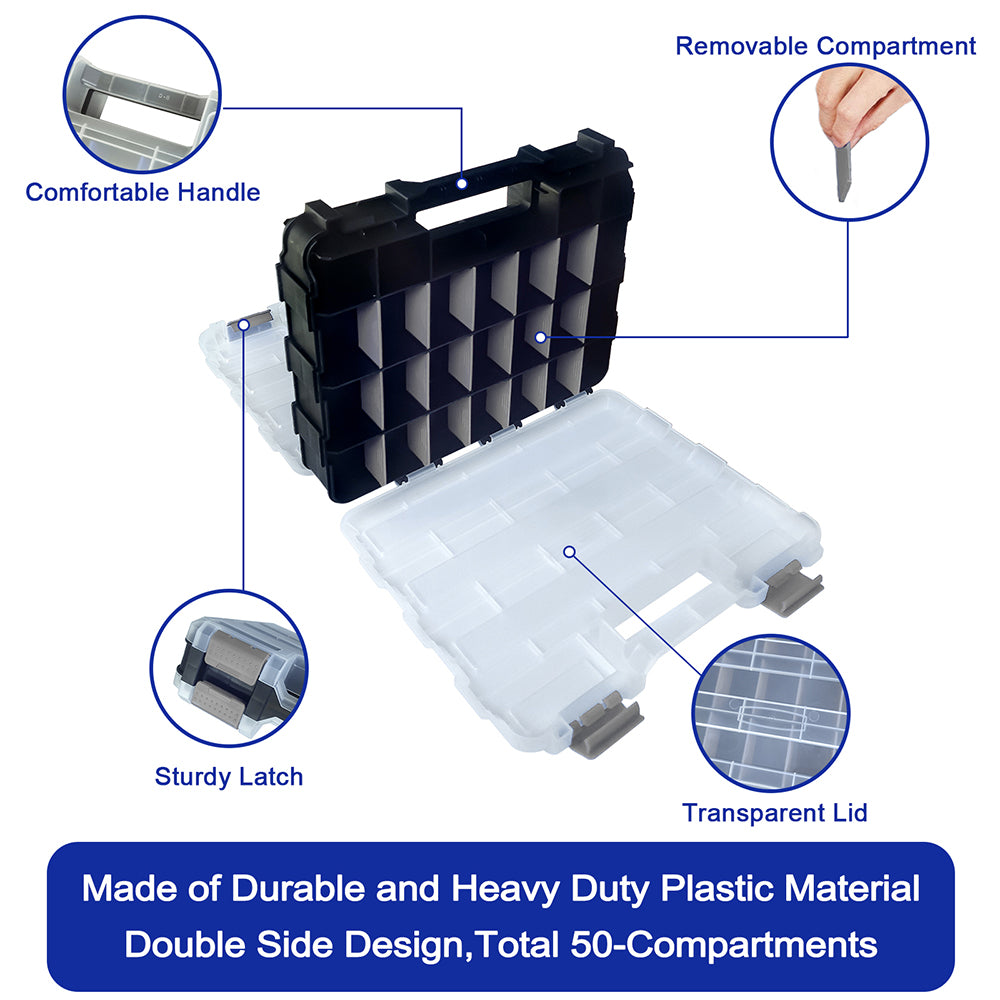 Tools Organizer Box Small Parts Storage Box 50-Compartment Double Side Grey