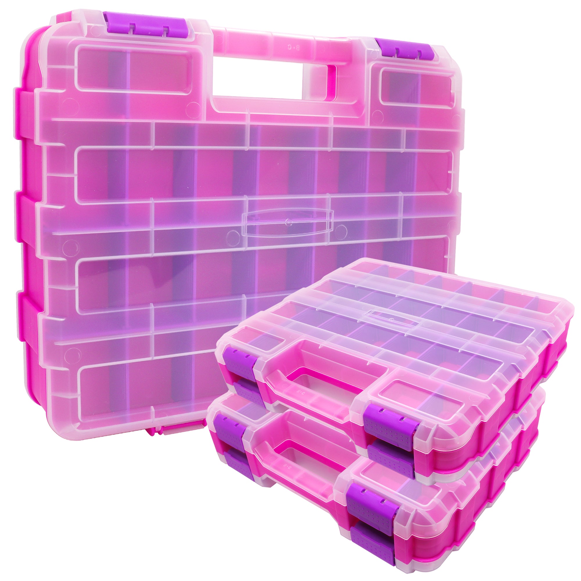 Tools Organizer Box Small Parts Storage Box 50-Compartment Double Side Pink
