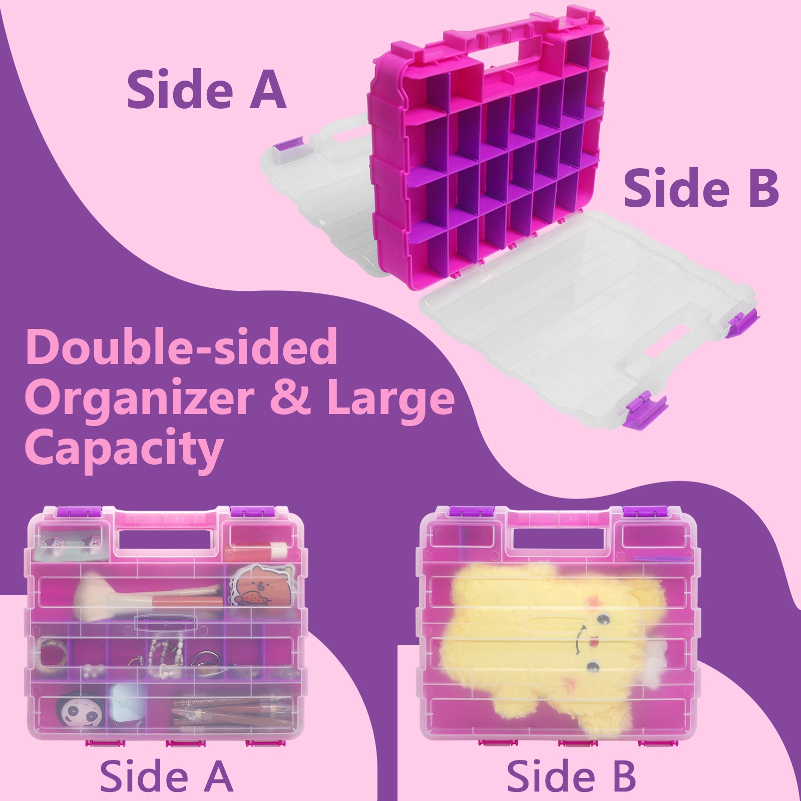 Tools Organizer Box Small Parts Storage Box 50-Compartment Double Side Pink