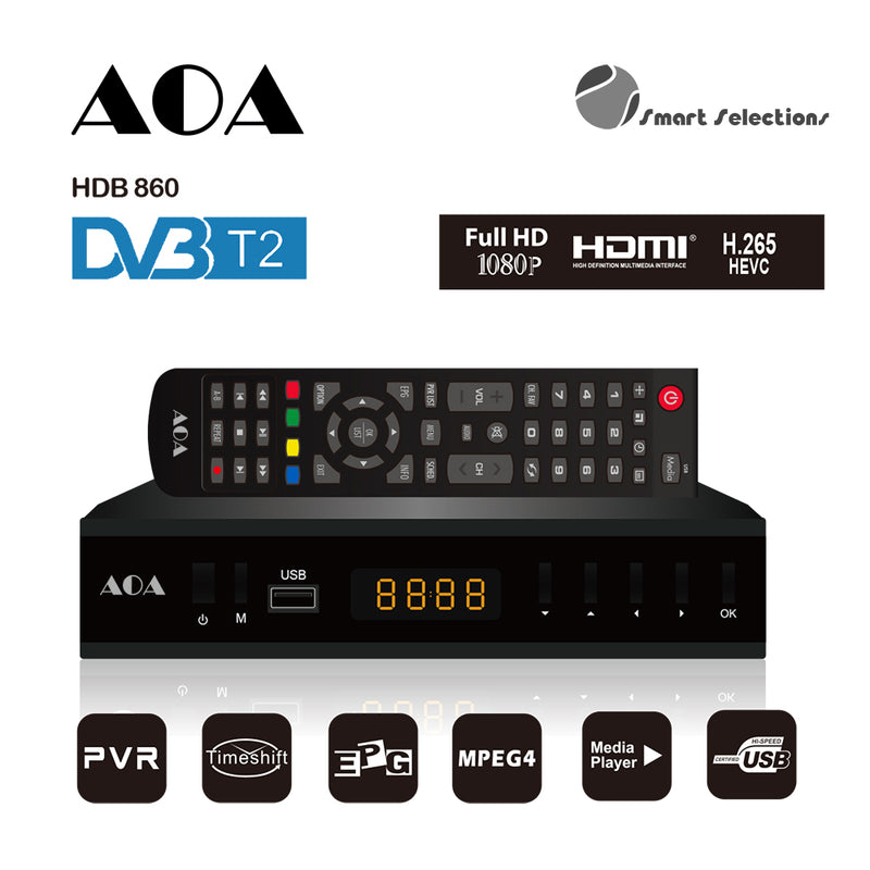 AOA HDB860 FHD DVB-T2 H.265 PVR Media Play Set Top Box for NEW AU DTV STANDARD