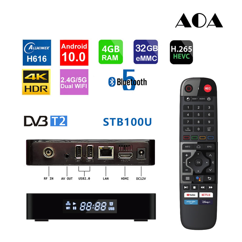 AOA STB100U 4K UHD DVB-T2 Android 10 Smart Box