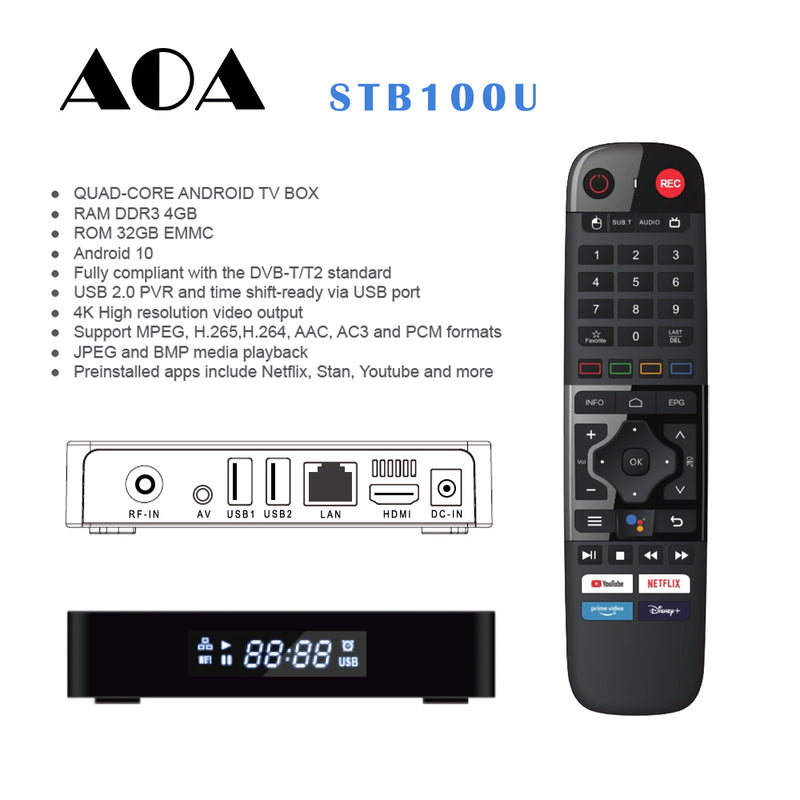 AOA STB100U 4K UHD DVB-T2 Android 10 Smart Box