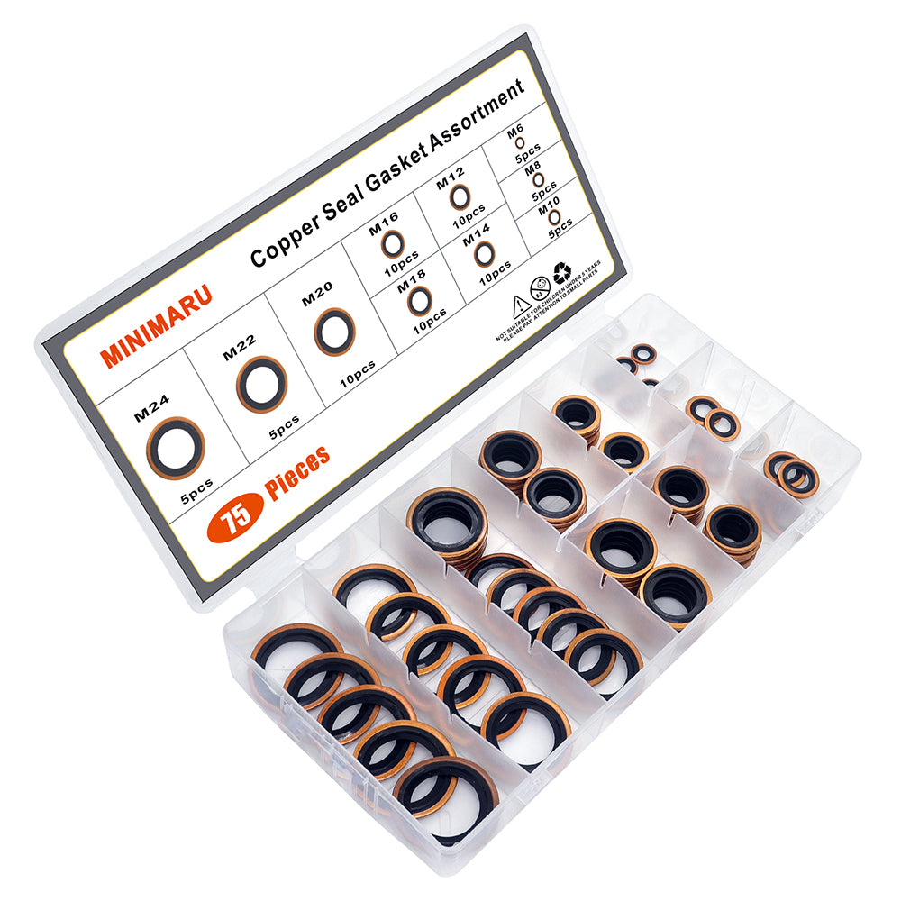 150-Piece Automotive Self-Centered Bonded Seal Gasket Assortment Kit – M6 To M24 Sizes, NBR Rubber, Sturdy Storage Case
