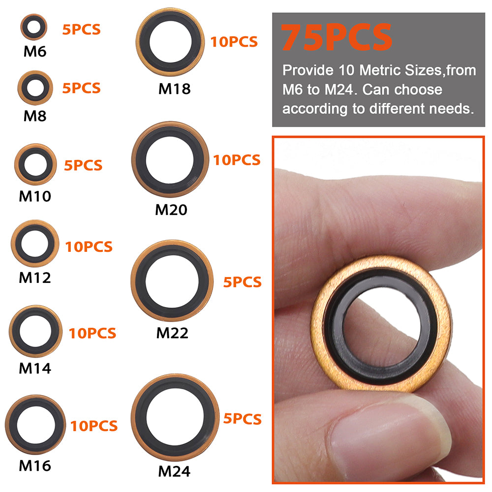 150Pcs Automotive Self-Centered Bonded Seal Gasket Assortment Kit – M6 To M24 In Sturdy Storage Case Self-centered Oil Seal Gasket Assortment 150Pcs Automotive Self-Centered Bonded Seal Gasket Assortment Kit – M6 To M24 In Sturdy Storage Case Self-centered Oil Seal Gasket Assortment