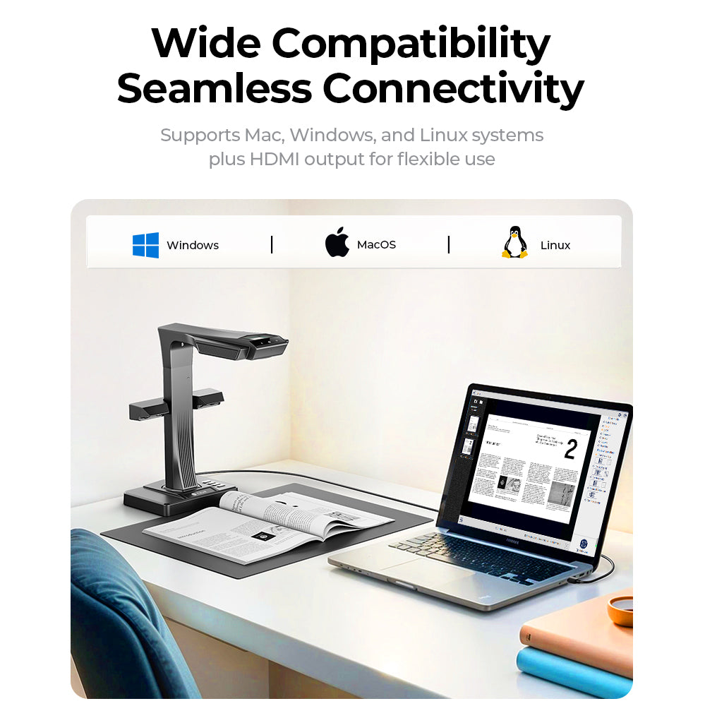 CZUR ET Series Smart Book & Document Scanner – High-Speed Overhead Scanner with Curve Flattening & OCR