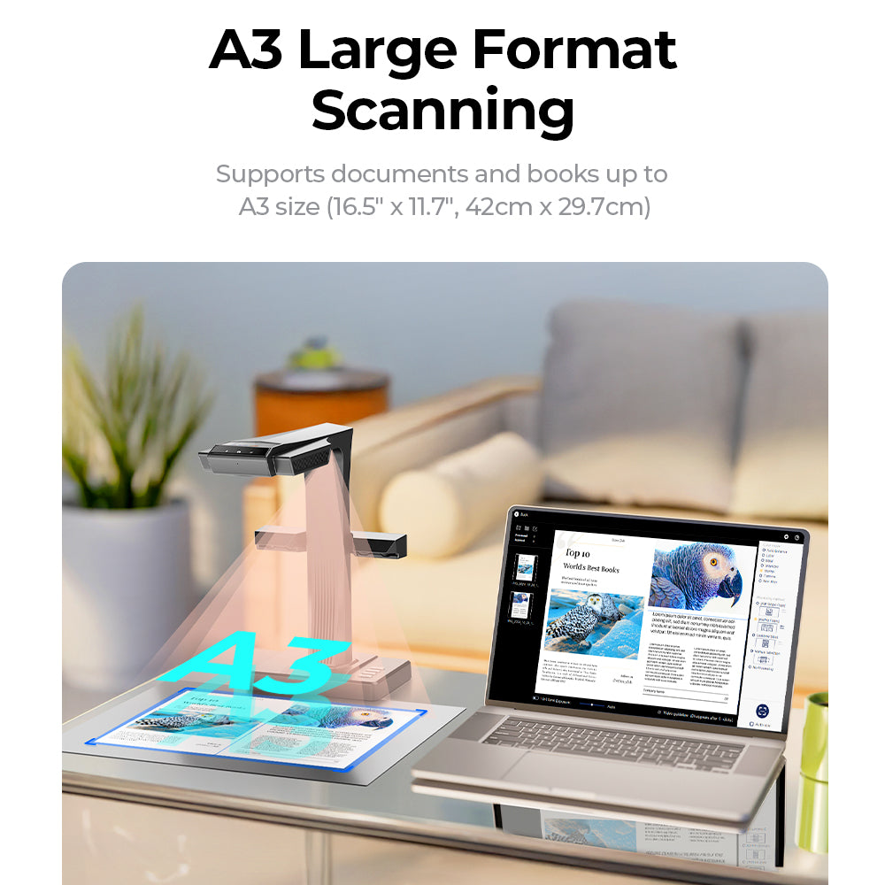 CZUR ET Series Smart Book & Document Scanner – High-Speed Overhead Scanner with Curve Flattening & OCR