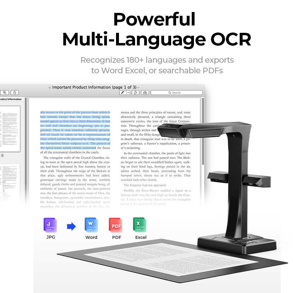 CZUR ET Series Smart Book & Document Scanner – High-Speed Overhead Scanner with Curve Flattening & OCR