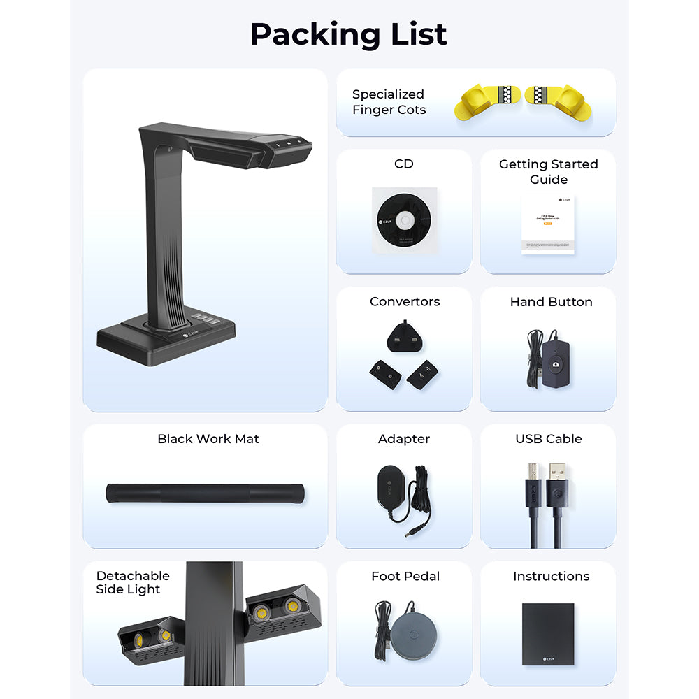 CZUR ET Series Smart Book & Document Scanner – High-Speed Overhead Scanner with Curve Flattening & OCR