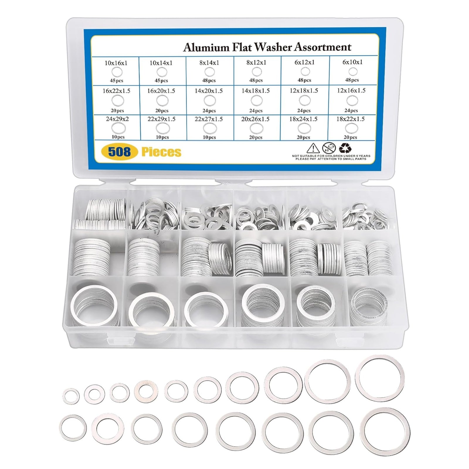 18 size 508 pcs Automotive Metric Oil Drain Plug Gasket Aluminum Flat Washer