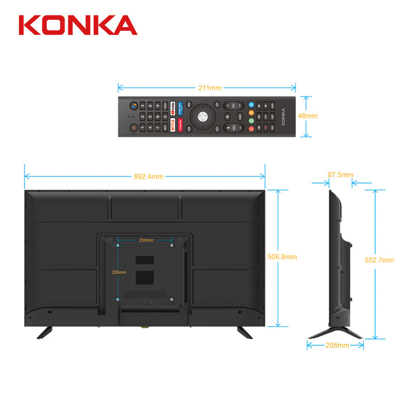 Konka Bezelless 40 inch FHD Android DVB-T2 TV with HBBTV, Youtube, Netflix etc