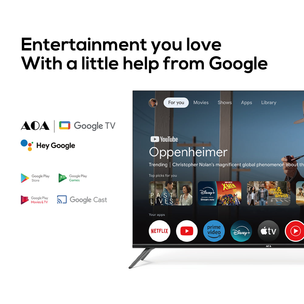 AOA 43" Google 5.0 AI 2G+16G Smart UHD 4K TV DVB-T2 BT WIFI 2.4/5G Voice Control