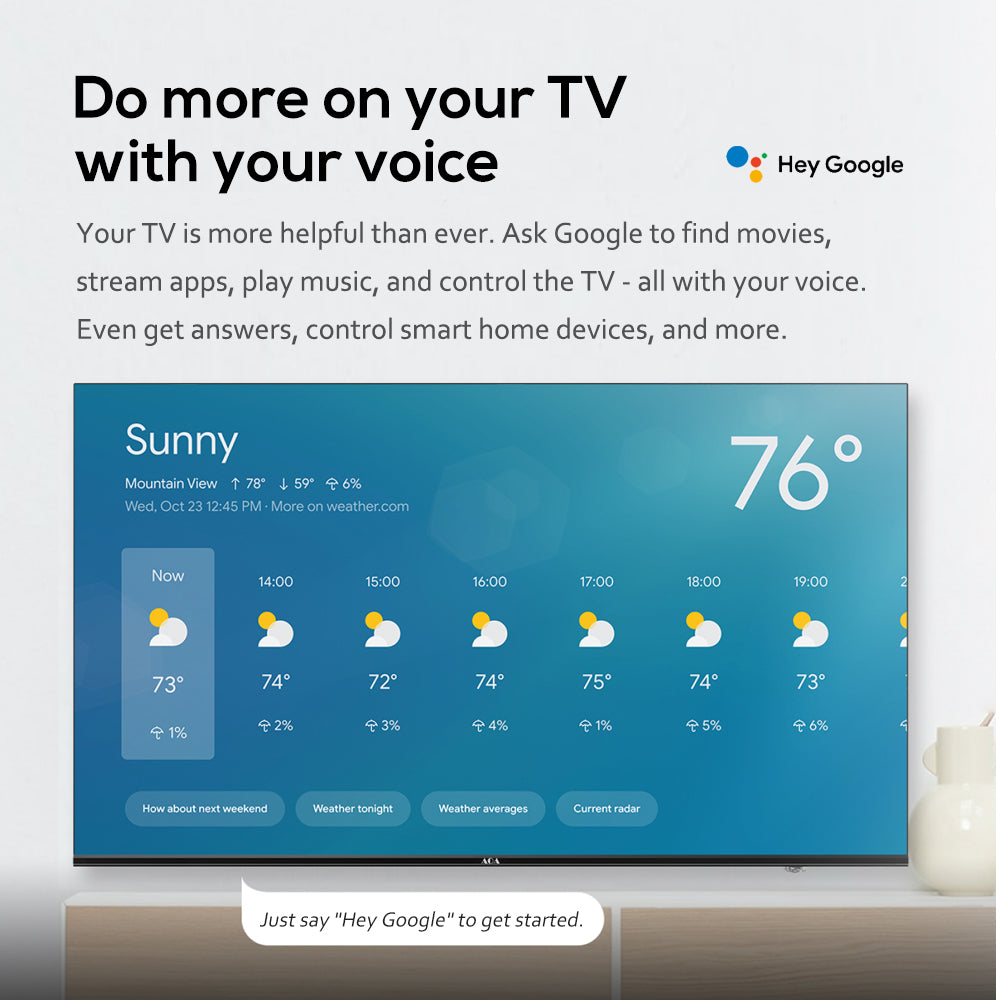 AOA 43" Google 5.0 AI 2G+16G Smart UHD 4K TV DVB-T2 BT WIFI 2.4/5G Voice Control