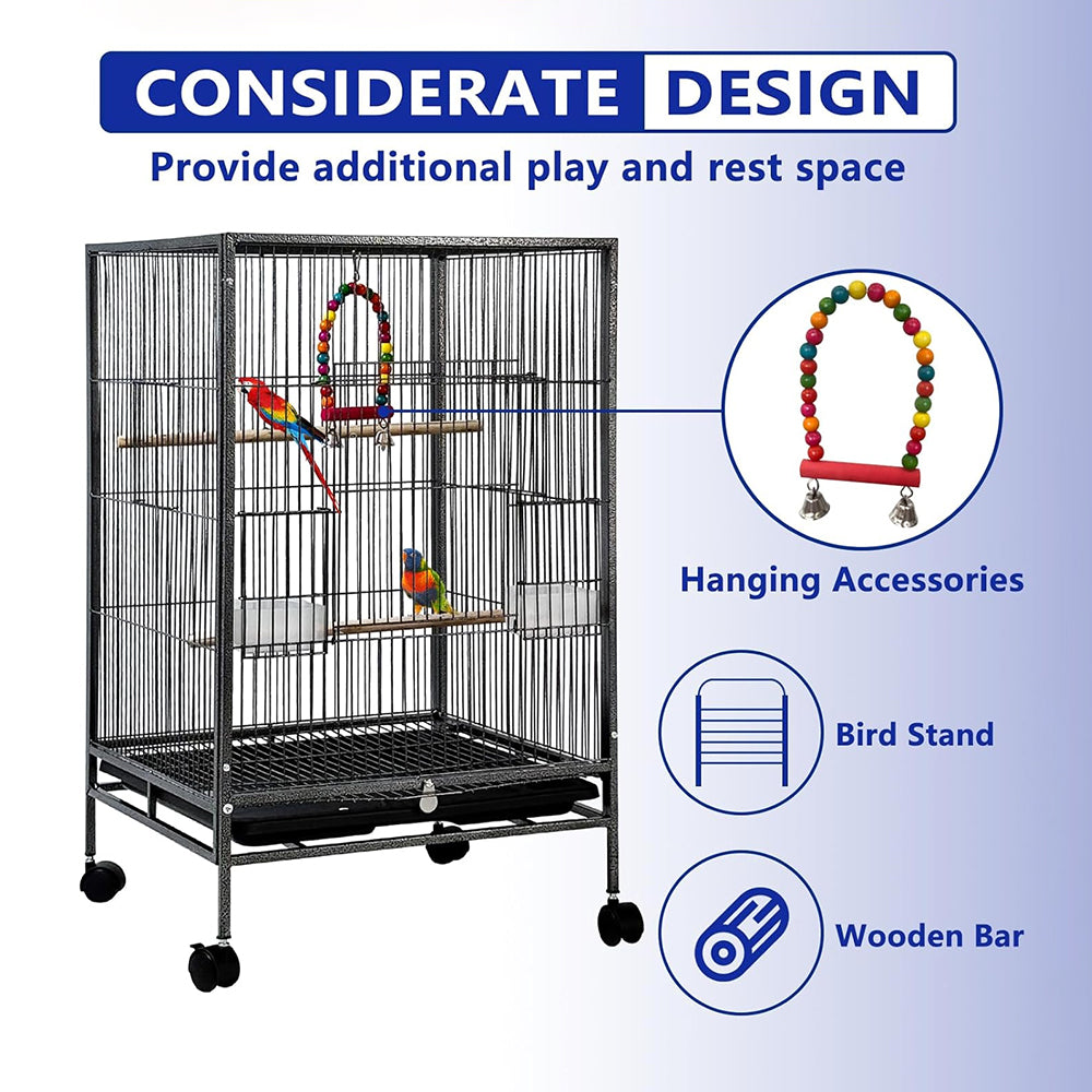 Bird Cage Parrot Aviary Pet Stand-alone Budgie Perch Castor Wheels Large 77cm