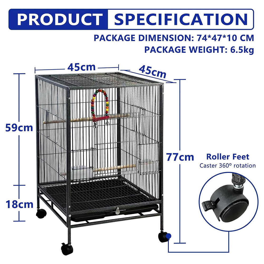 Bird Cage Parrot Aviary Pet Stand-alone Budgie Perch Castor Wheels Large 77cm