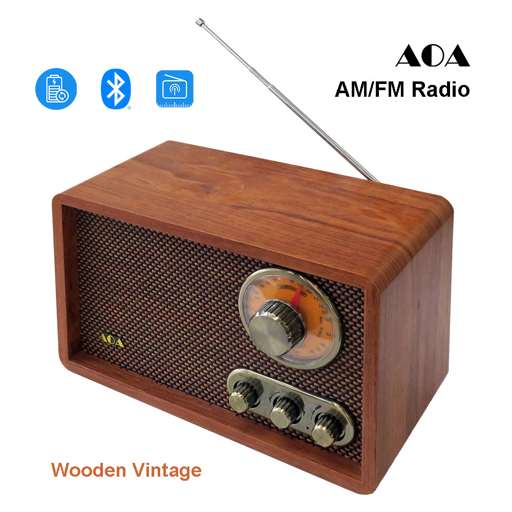 Vintage Wooden AM/FM Bluetooth Radio Classic Retro Radio with Tone Control