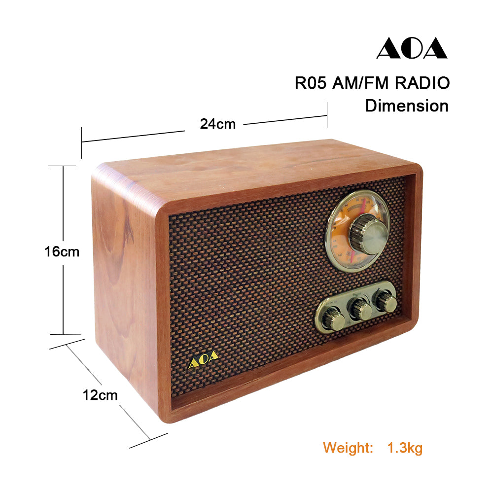 Vintage Wooden AM/FM Bluetooth Radio Classic Retro Radio with Tone Control