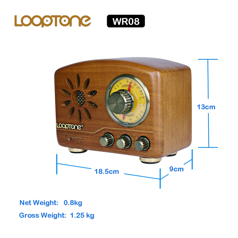 Vintage Hardwood AM/FM Bluetooth Radio Classic Retro Radio with Tone Control