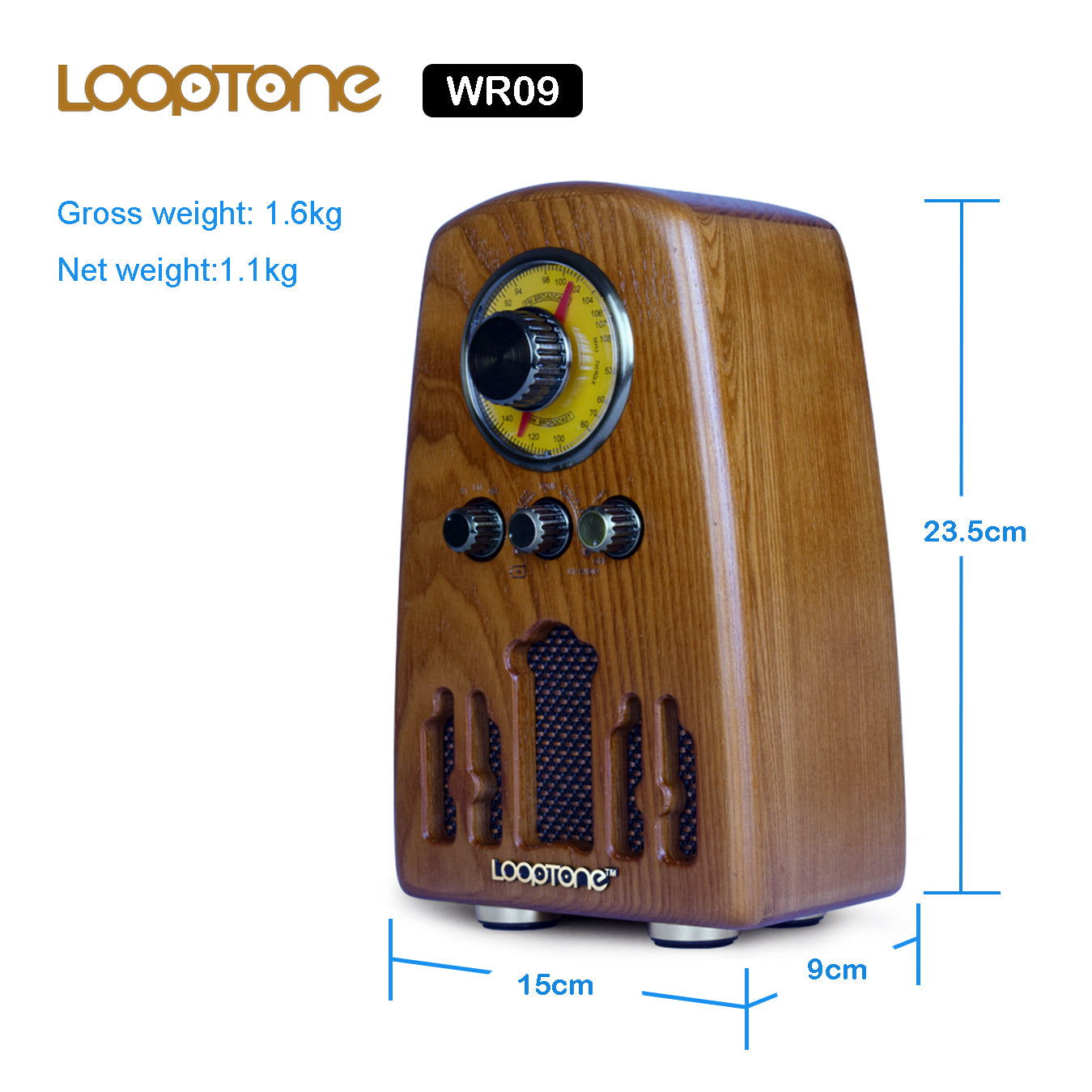Vintage Hardwood AM/FM Bluetooth Radio Classic Retro Radio with Tone Control