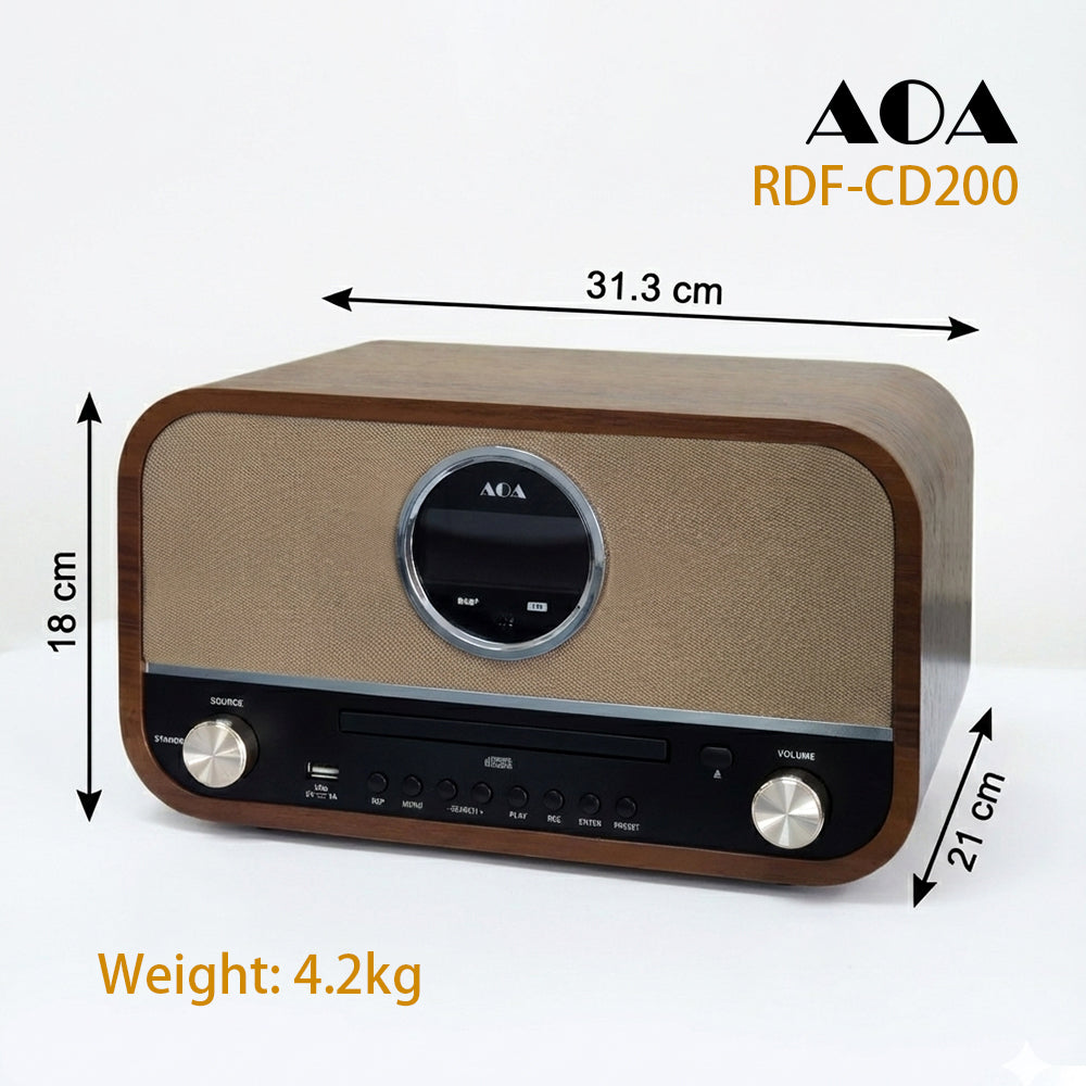 AOA RDF-CD200 BT DAB+ FM Radio CD Player USB Recording RMS15Wx2