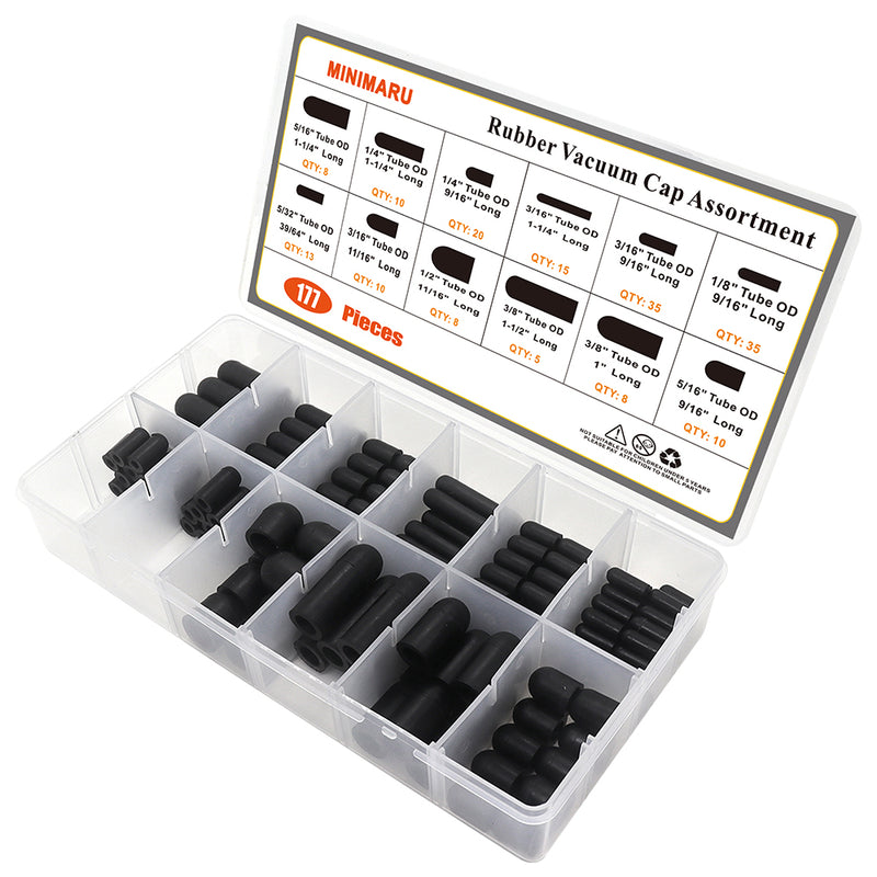 Rubber Vacuum Cap 177-Piece 12 Sizes Assortment Set for Carburetor Automotive