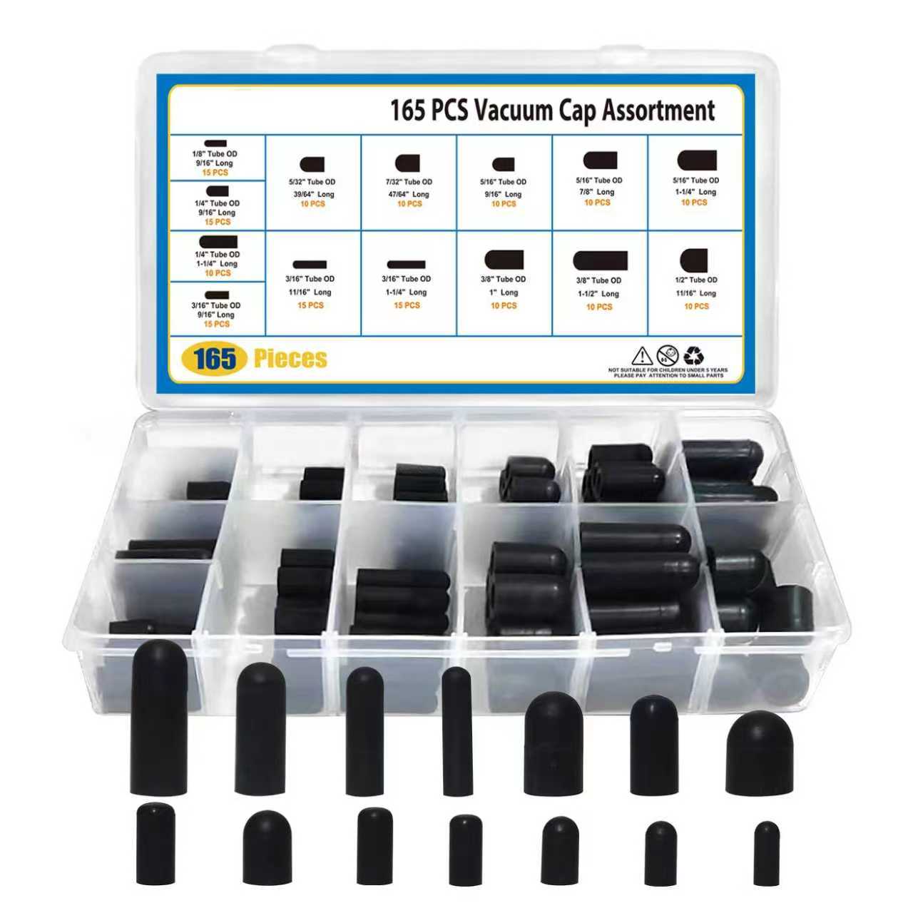 Rubber Vacuum Cap165-Piece 14 Sizes Assortment Set for Carburetor Automotive