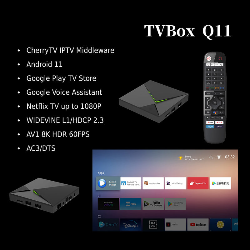 ANDROID 11 Smart Box 4K HDR 4+32GB Quad-Core Media Dual Band Wi-Fi BT Remote