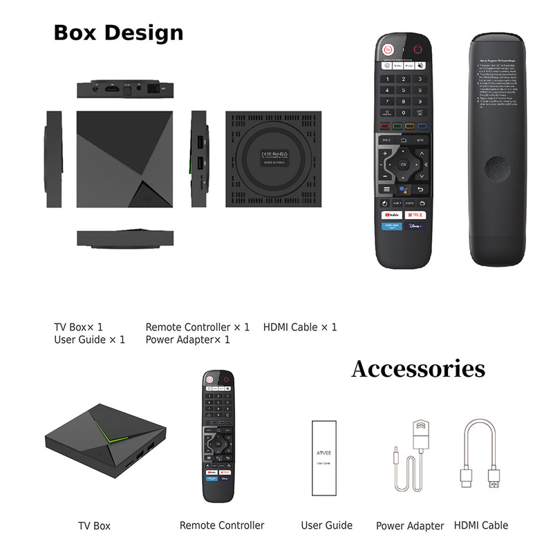 ANDROID 11 Smart Box 4K HDR 4+32GB Quad-Core Media Dual Band Wi-Fi BT Remote