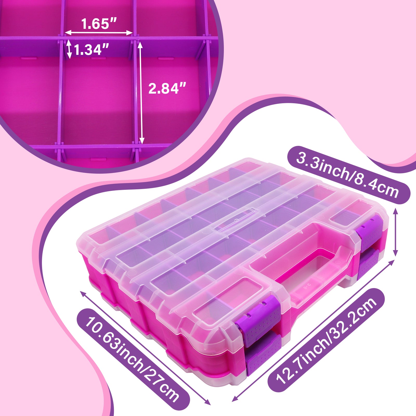 Tools Organizer Box Small Parts Storage Box 50-Compartment Double Side Pink