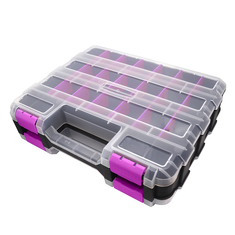 Tools Organizer Box Small Parts Storage Box 50-Compartment Double Side Purple