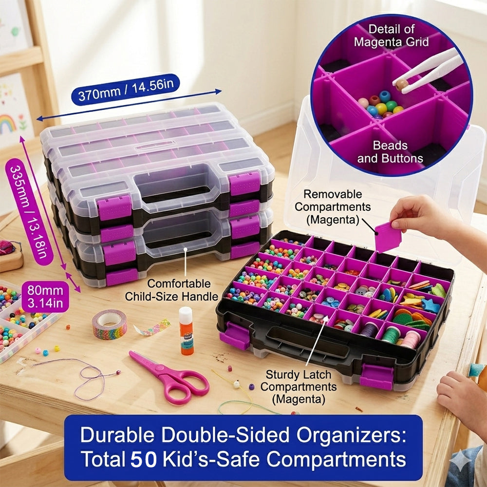 Tools Organizer Box Small Parts Storage Box 50-Compartment Double Side Purple