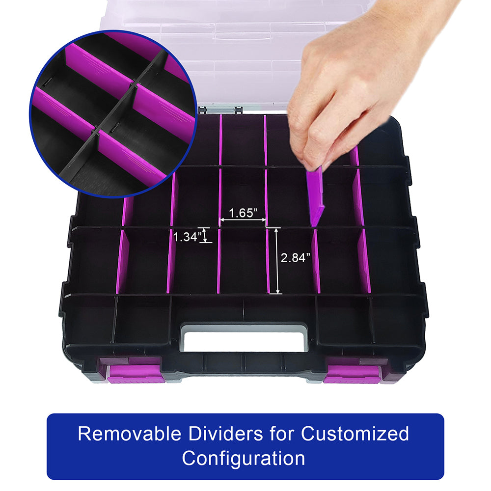 Tools Organizer Box Small Parts Storage Box 50-Compartment Double Side Purple