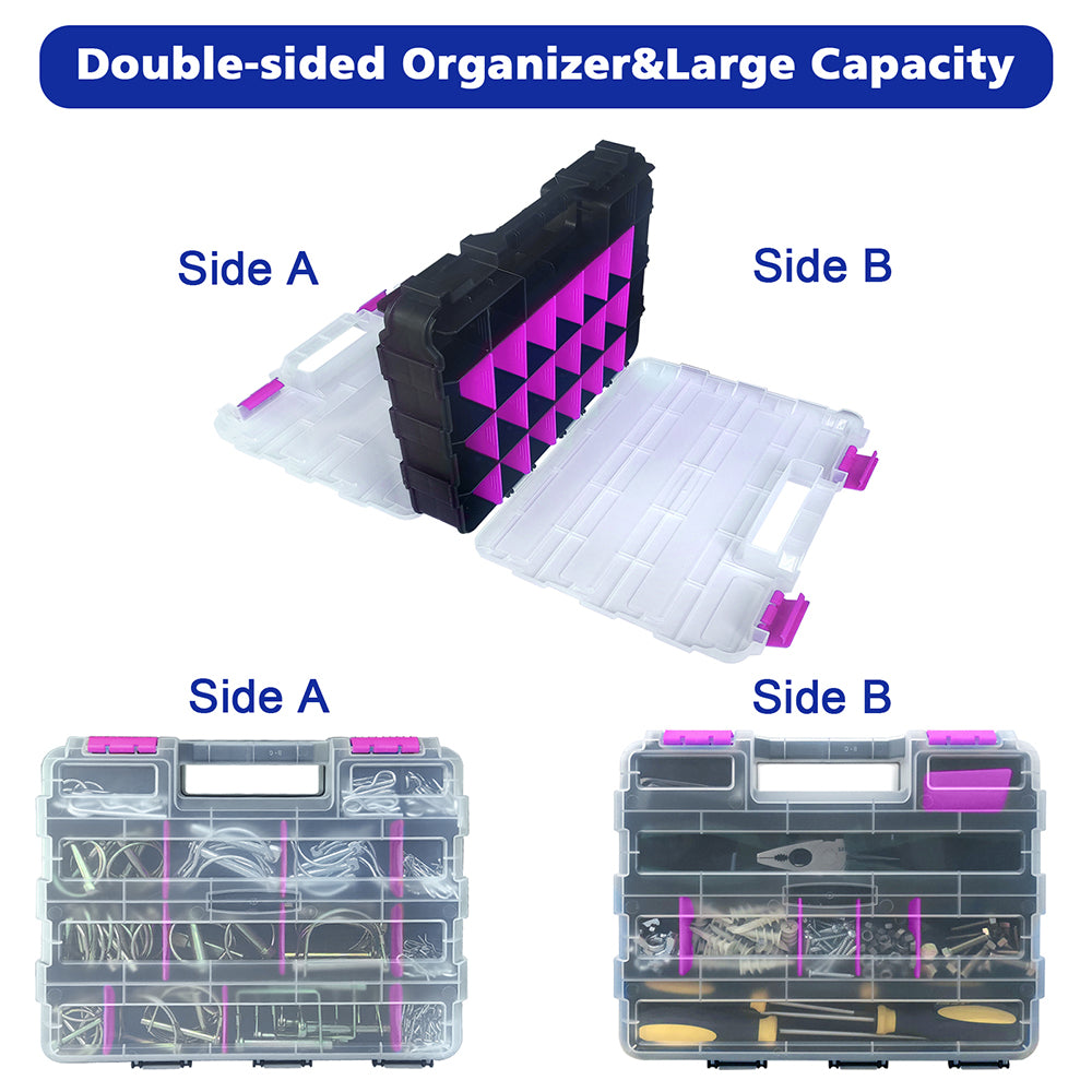 Tools Organizer Box Small Parts Storage Box 50-Compartment Double Side Purple