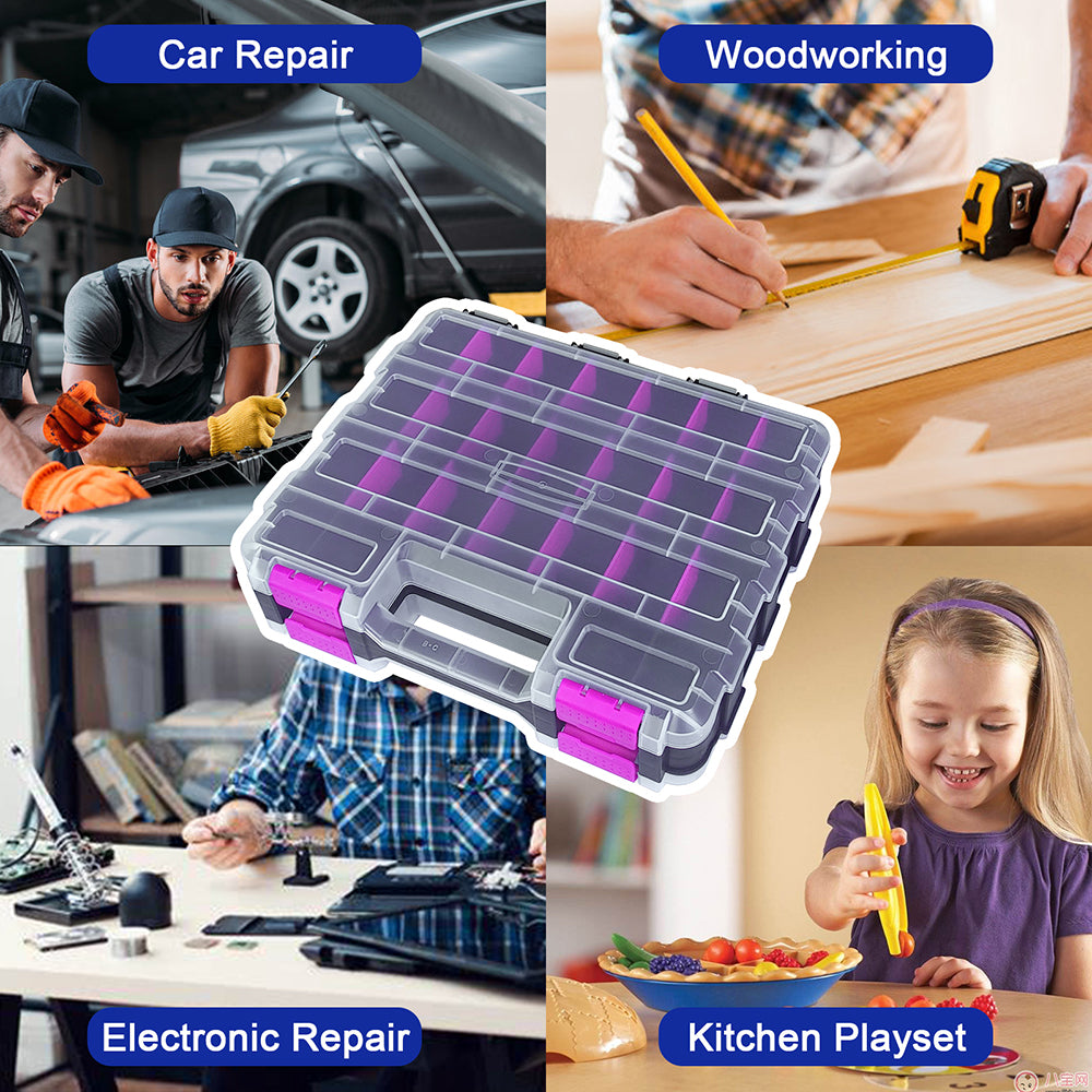 Tools Organizer Box Small Parts Storage Box 50-Compartment Double Side Purple