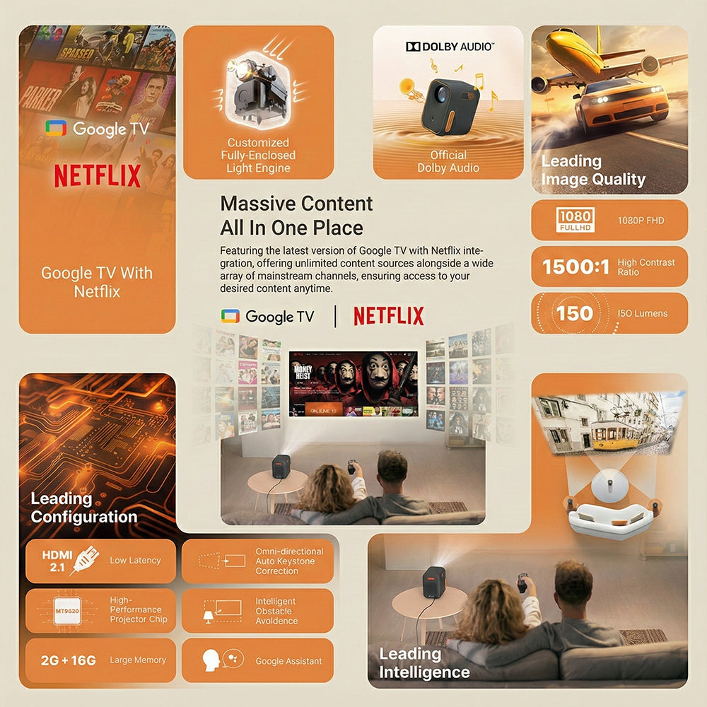 Xming Episode One Portable 1080P Projector, Dolby, Official Google TV & Netflix