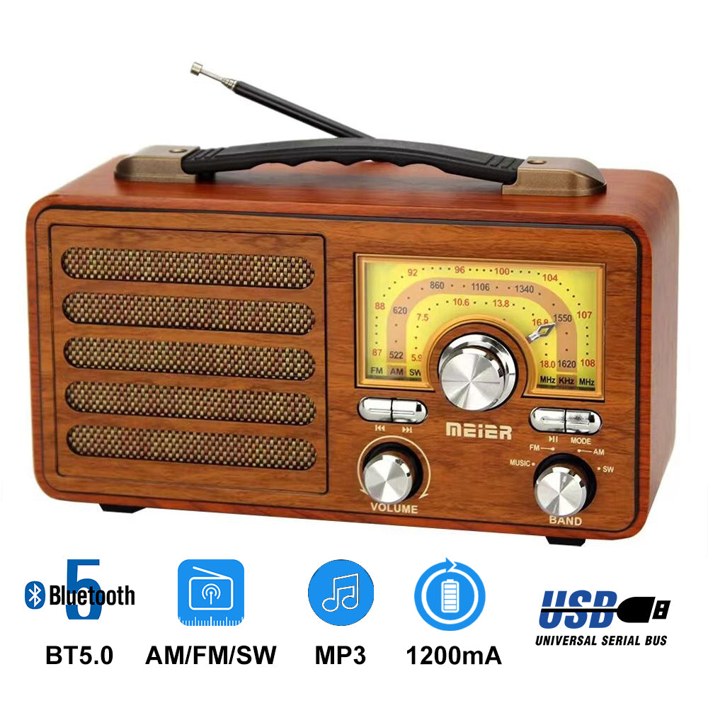 Portable Vintage Classic AM/FM/SW Bluetooth Radio Built-in Rechargeable Battery