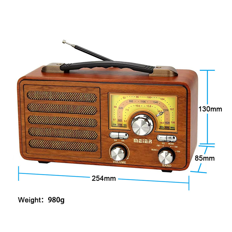 Portable Vintage Classic AM/FM/SW Bluetooth Radio Built-in Rechargeabl