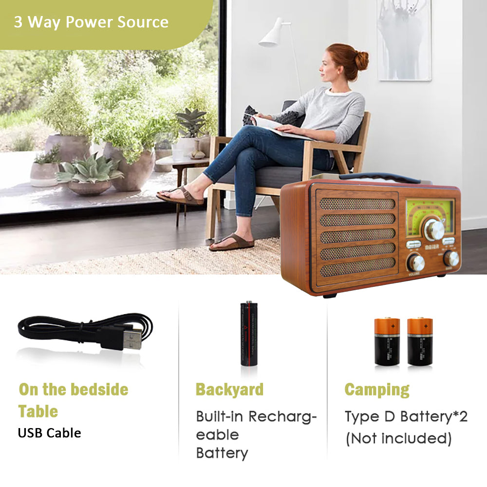 Portable Vintage Classic AM/FM/SW Bluetooth Radio Built-in Rechargeable Battery