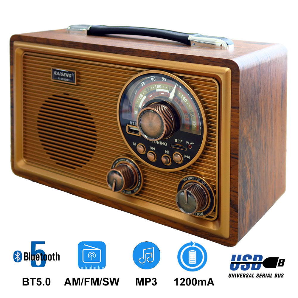 Portable Retro Radio AM FM SW TF Card Rechargeable 1200mA Battery R 90