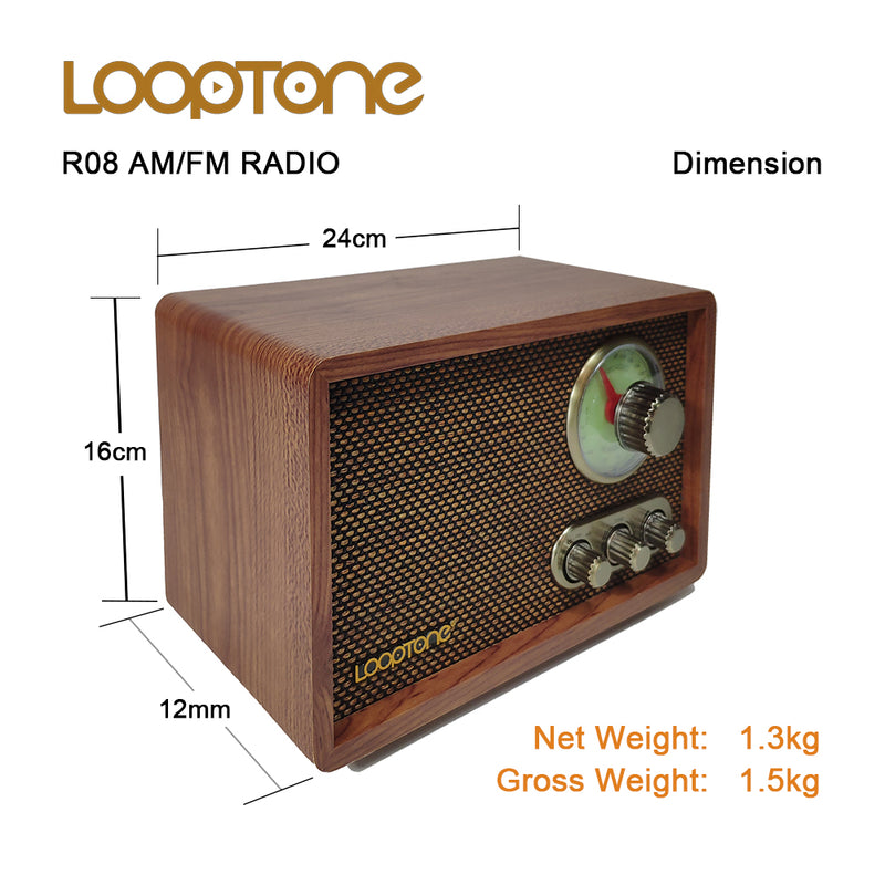 Vintage Wooden AM/FM Bluetooth Radio Classic Retro Radio with Tone Control