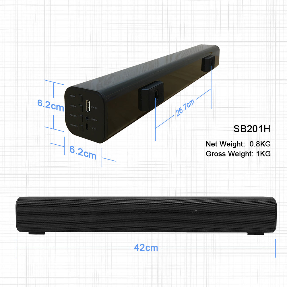 High Quality BT 5.0 Rechargeable MINI SOUNDBAR FM Radio USB MP3 Playback AUX IN